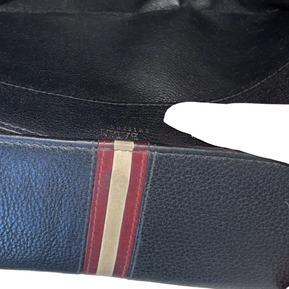 Bally black leather long wallet signature red and off-white stripe. 4x8